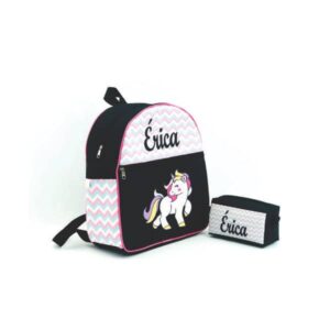 Mochila Escolar Personalizada c/ Nome Unicornio