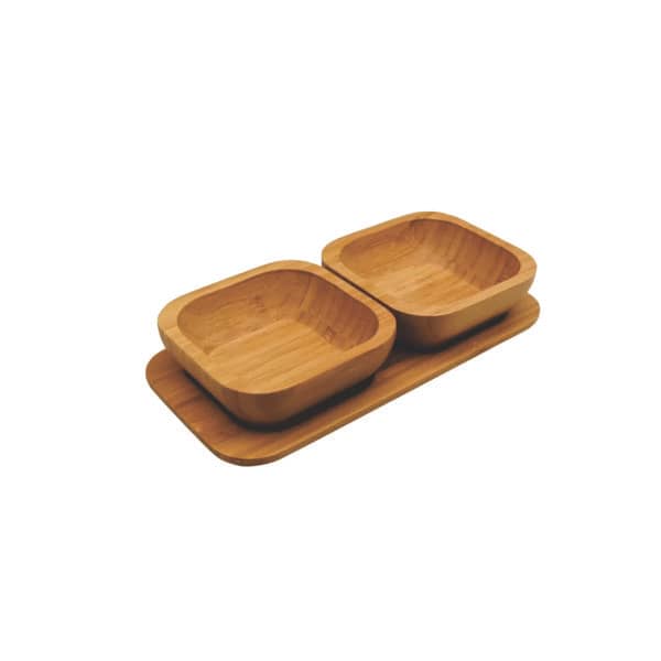 Petisqueira em Bambu com Dois Potes de Silicone